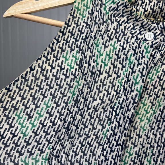 Sea New York Silk Sleeveless High Neck Cactus Print Dress Drawstring Waist Flaws - Picture 9 of 14